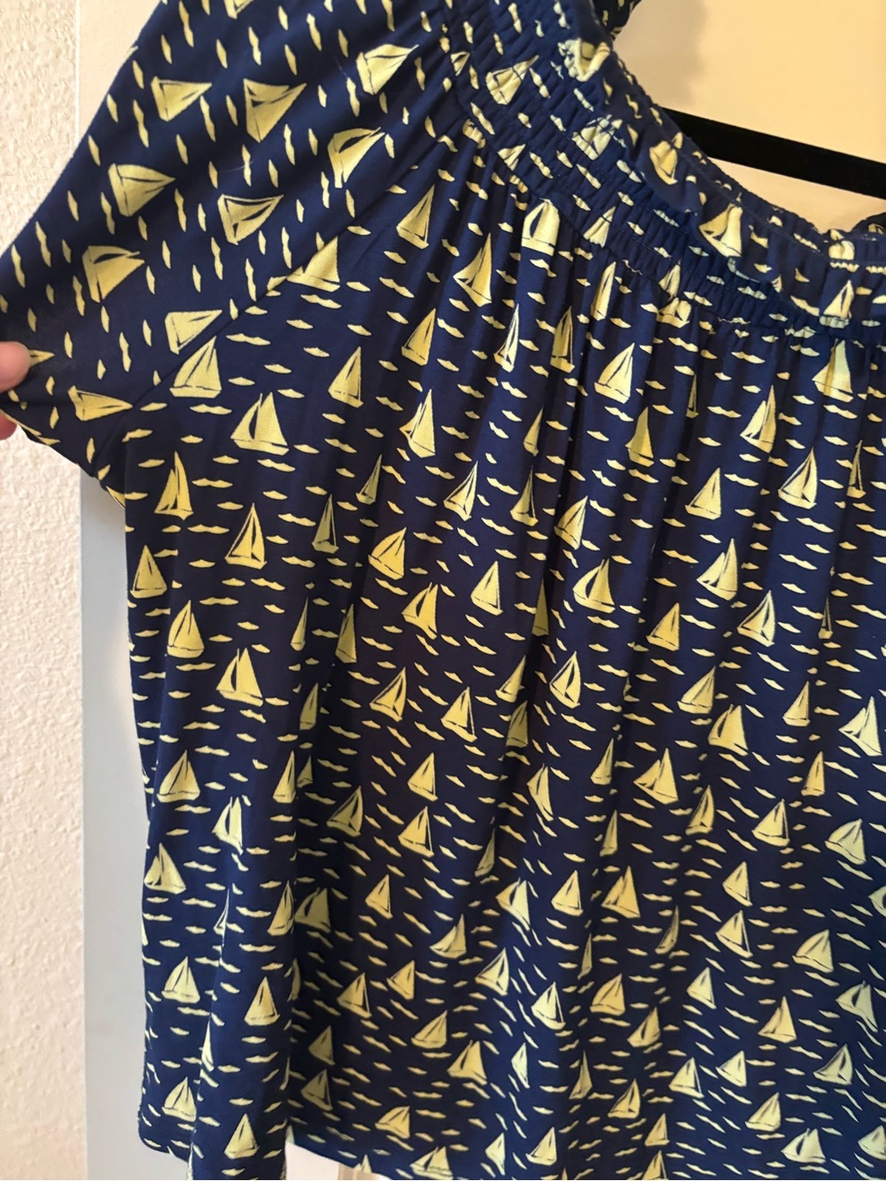 Anthropologie Porridge Navy Off-the-Shoulder Sailboat Print Top With Bow S EUC - Picture 7 of 7